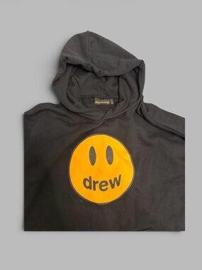 drew house Black Zip-Up Sweater with Yellow Drew Smile Logo